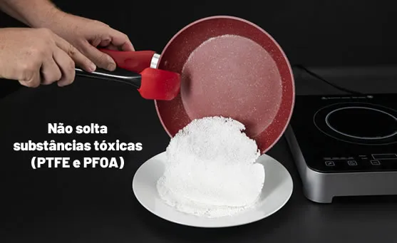 Panela RedSilver demonstrando que não solta substâncias tóxicas, livre de PTFE e PFOA